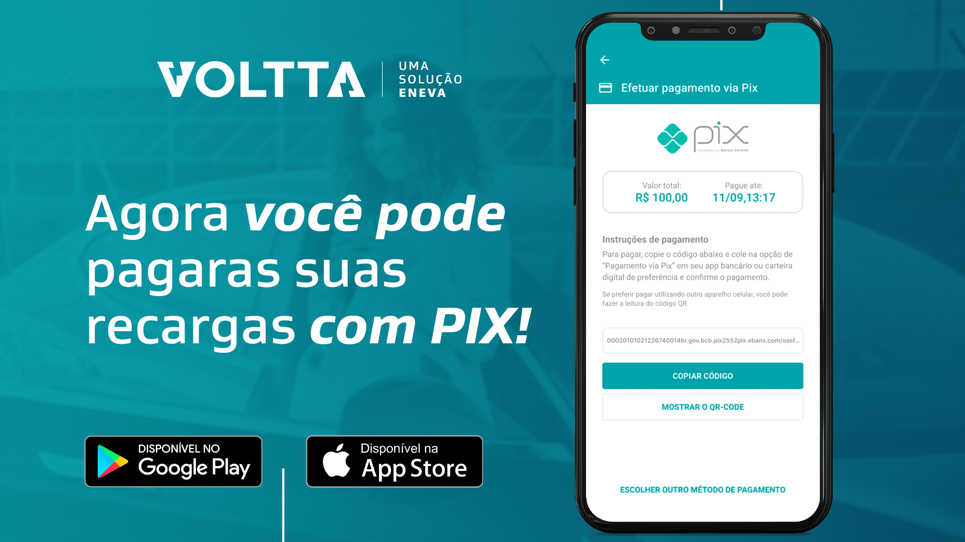 Agora é possível pagar com PIX no app Voltta Energy e facilitar sua recarga elétrica!