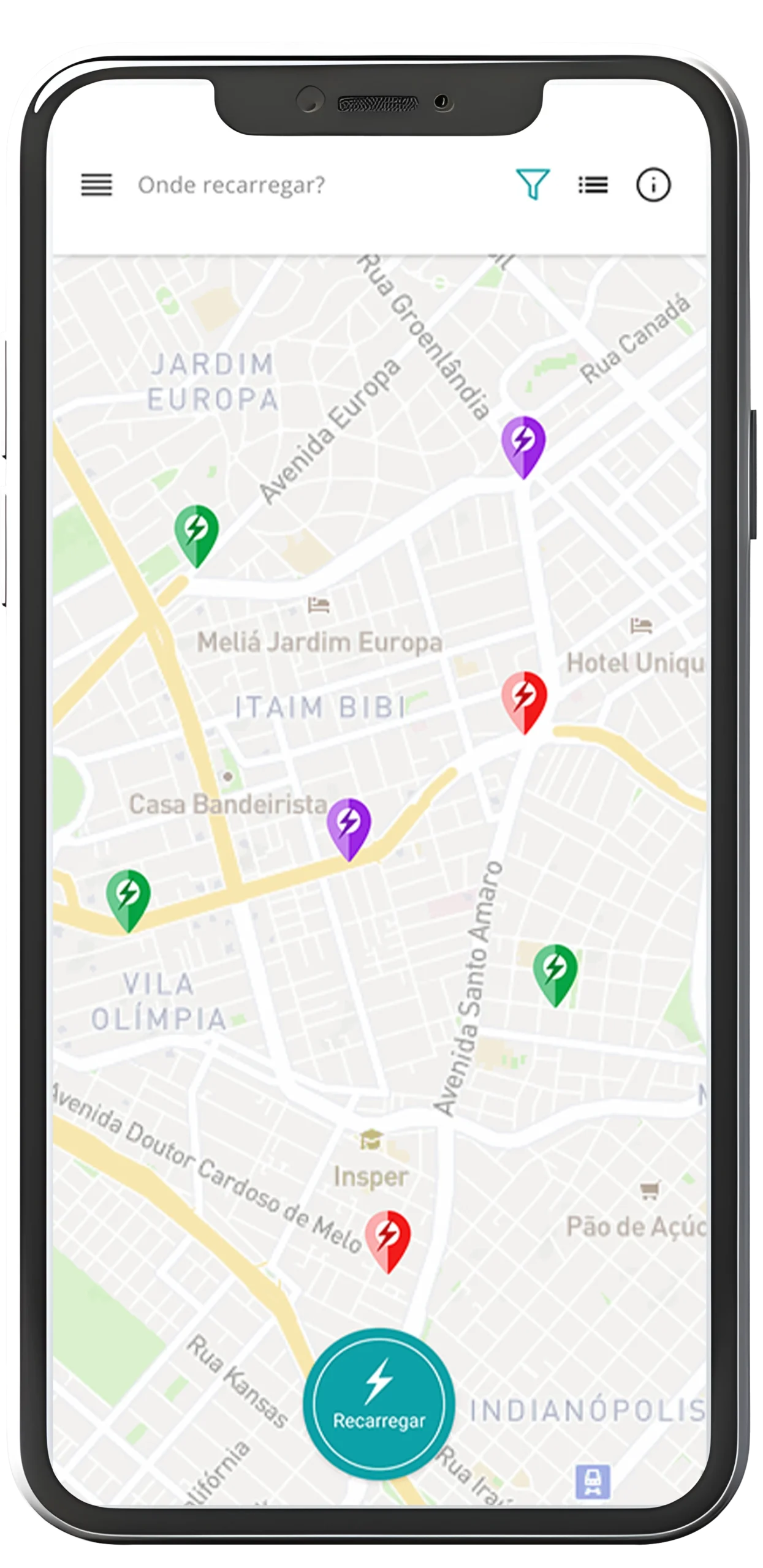 Recarga em andamento no app Voltta